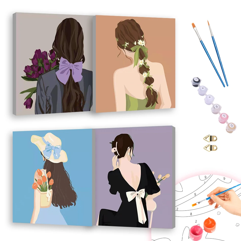 

RUOPOTY Painting Paints By Numbers girl's back Drawing Picture 20X20cm ready Frame Diy Paint Kit Color Markers Wall Decororation
