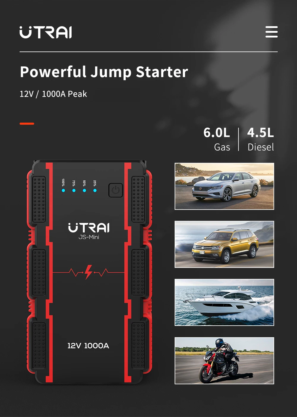 UTRAI 1400A Auto-Starthilfe Powerbank 13800mAh Tragbarer Notfall-Starter Auto-Batterie-Booster JS-Mini Startgerät – Detail 2