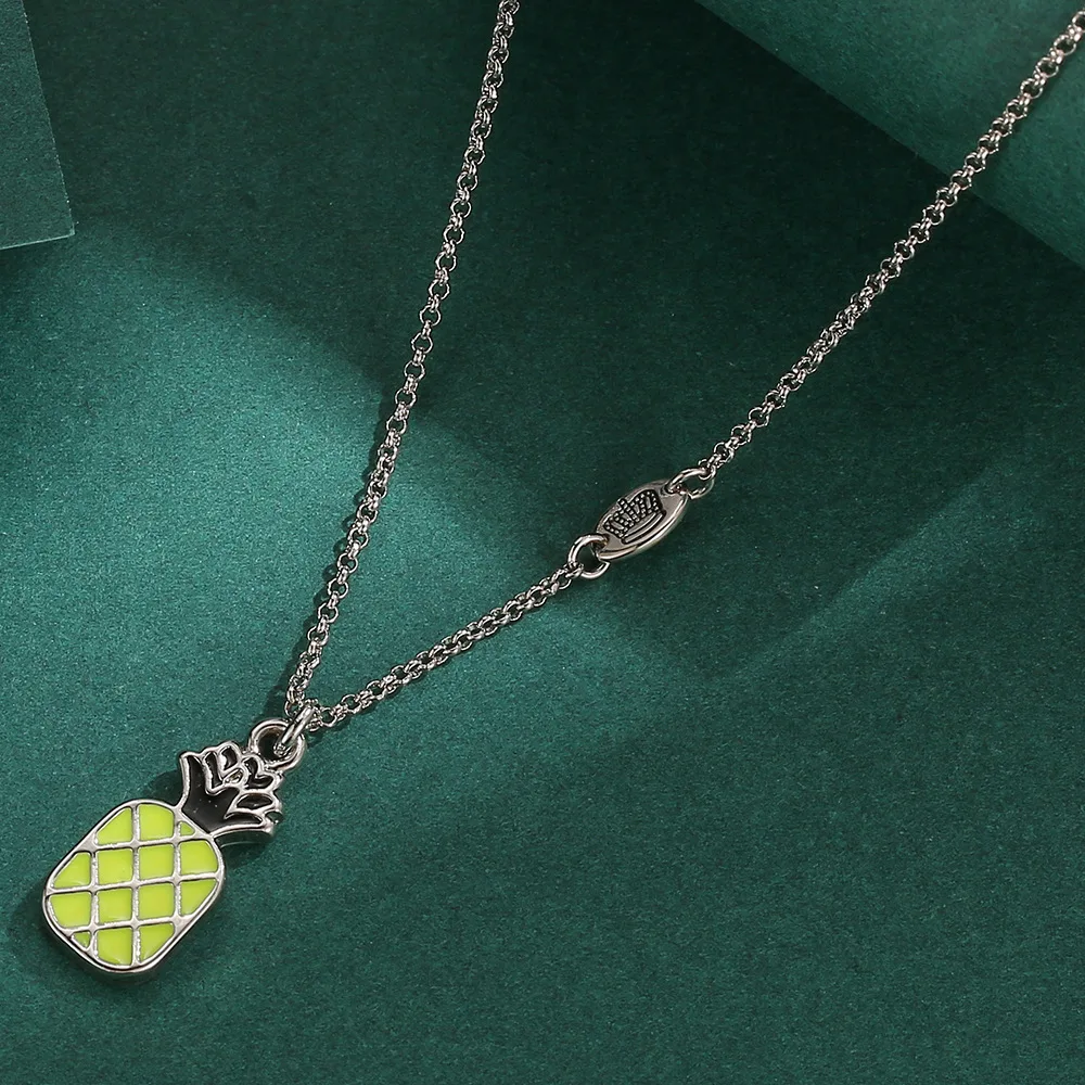 

1Pc Stylish Enamel-glazed Yellow Pineapple Necklace, A Fresh And Versatile Fruit-themed Student Collarbone Necklace For Women