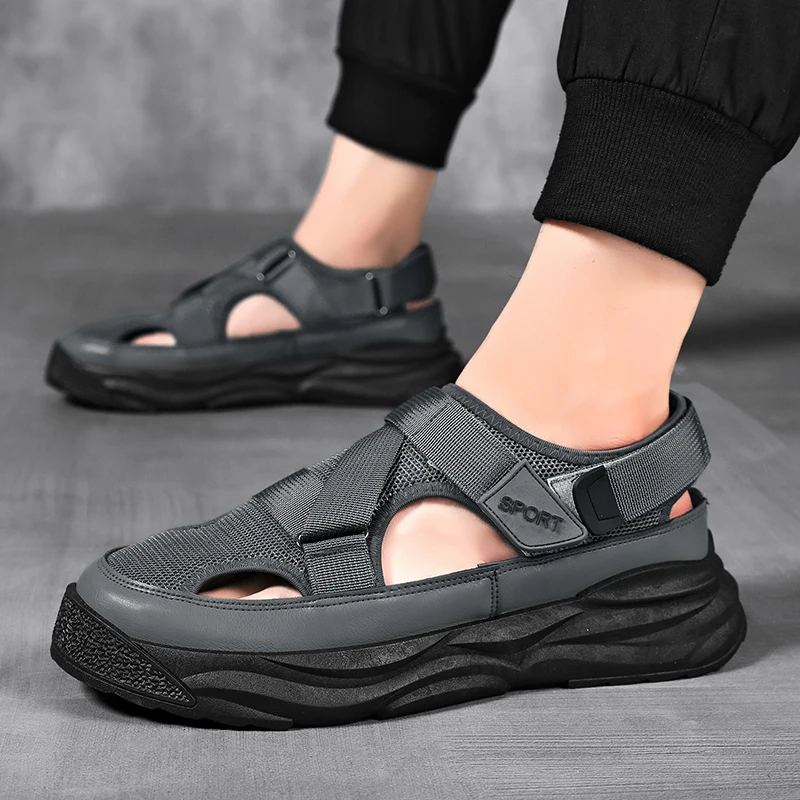 

Men's wrapped toe high-end sandals summer outdoor casual beach shoes breathable sports slippers thickening soft bottom non-slip