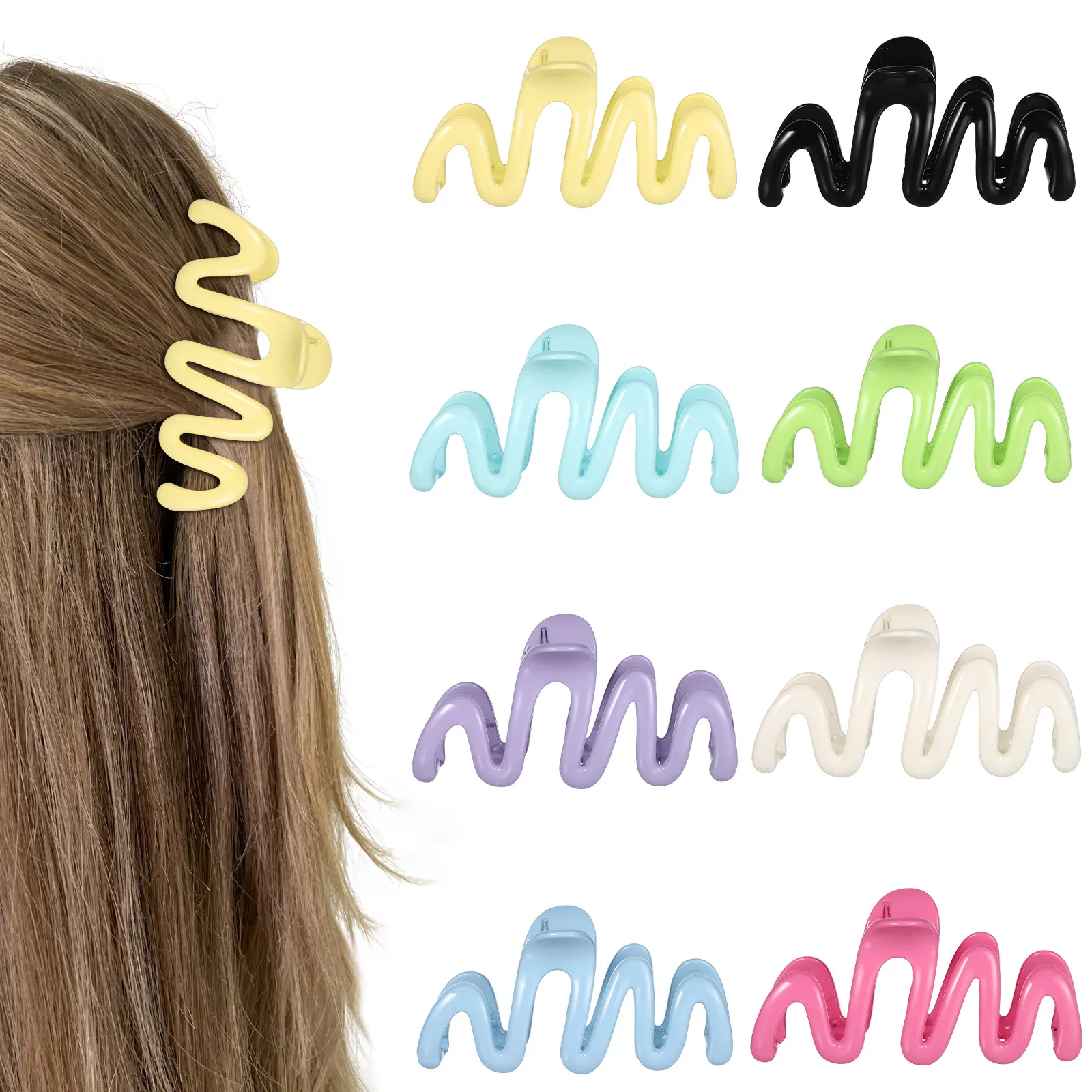 

8 Pcs Pink Aesthetic Jelly Wave Hair Clip Woman Bun Cute Clips for Claw Women