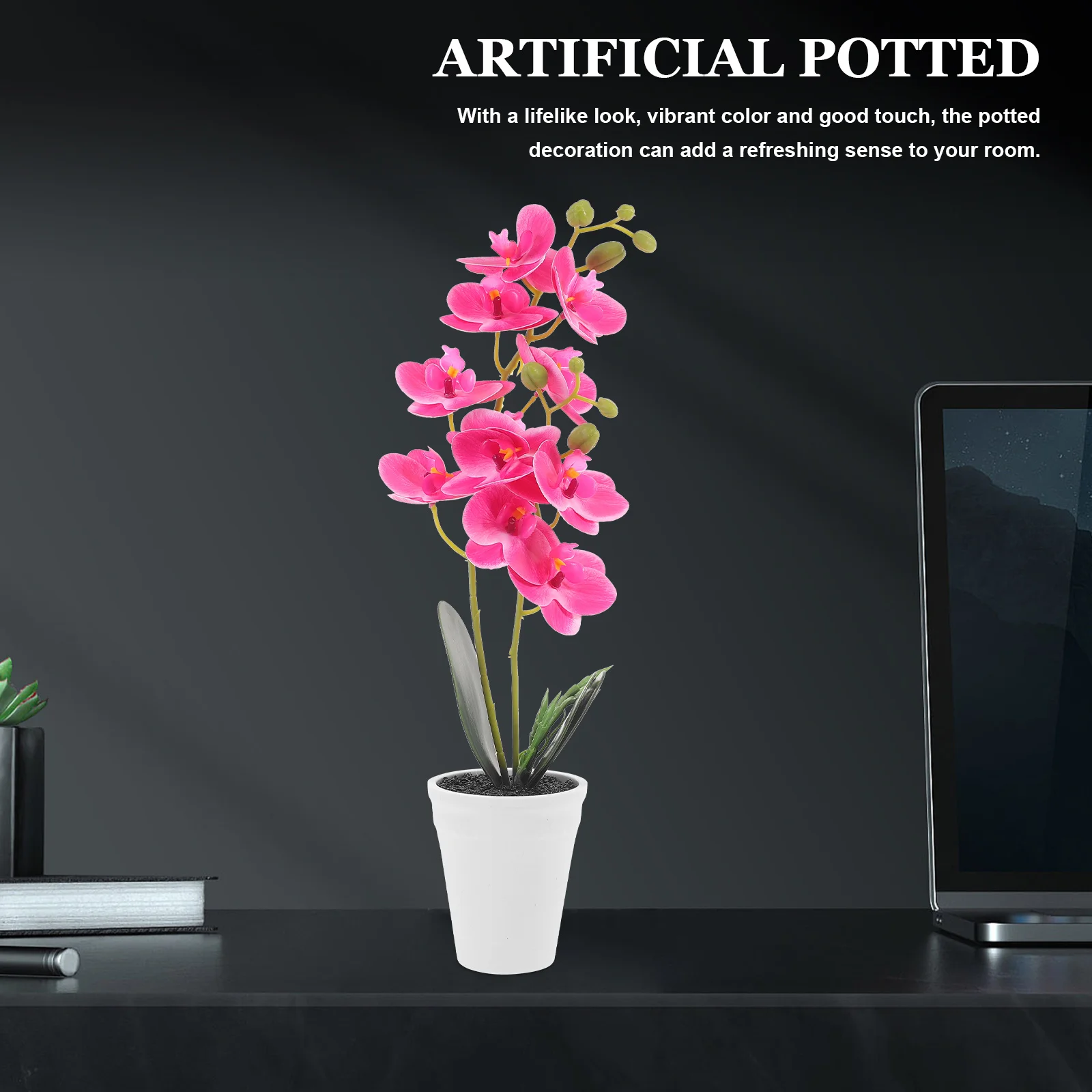 

Artificial Potted Phalaenopsis Fake Plant Decor Simulation Flower Bonsai Lifelike Small Faux Flowers In Pot For Home Office