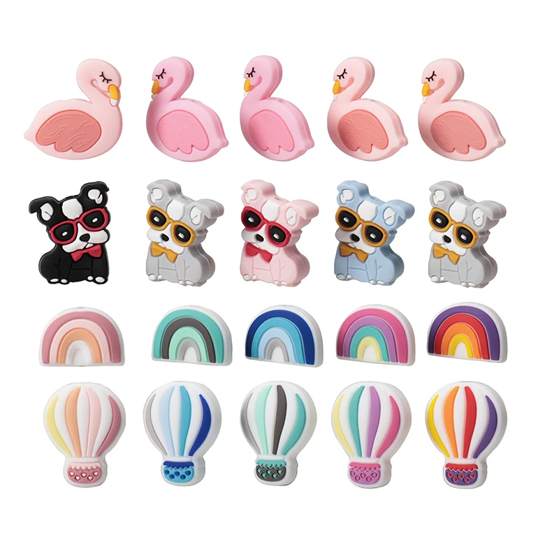 10pcs Silicone Beads  For Pacifiers Silicone Baby Teething Beads Pacifier String Beads Bulk Koala Unicorn Bear Raccoon Bulldog