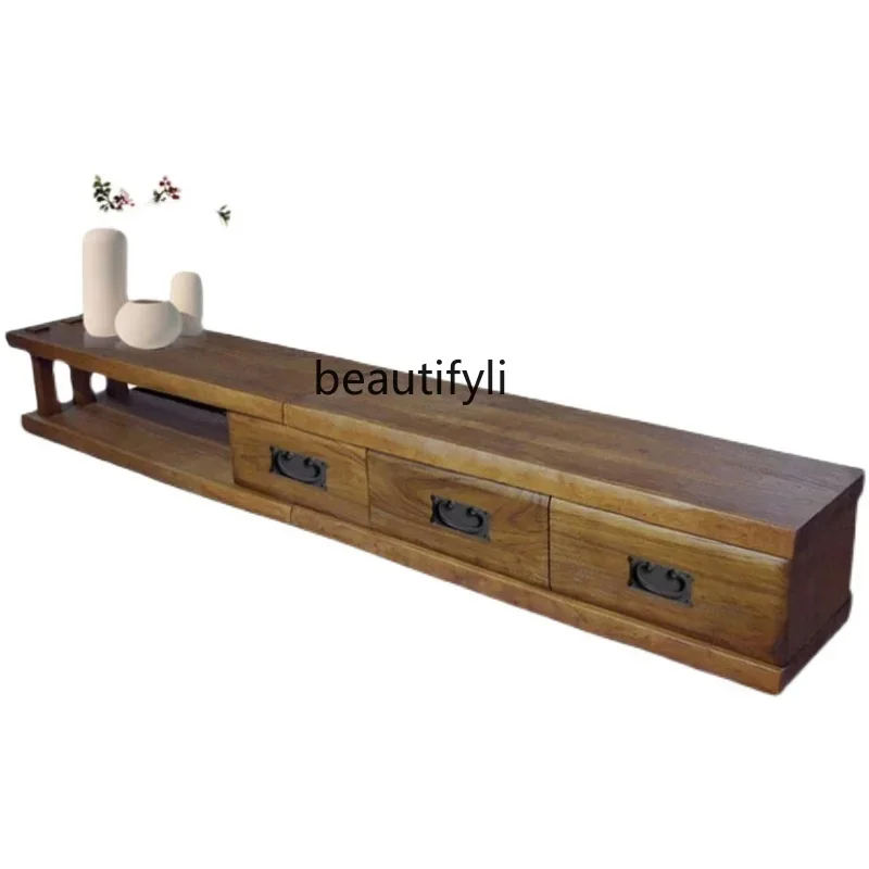 American Country Retro Solid Wood Audiovisual Cabinet New Chinese Log TV Cabinet Living Room Storage Floor Cabinet