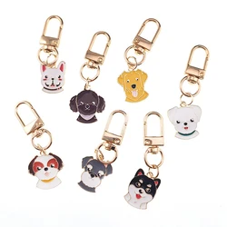 Metal Enamel Dog Animal Keychain Cartoon Kawaii French Bulldog Golden Retriever Pet Pendant Bag Airpods Box Car Key Ring Jewelry