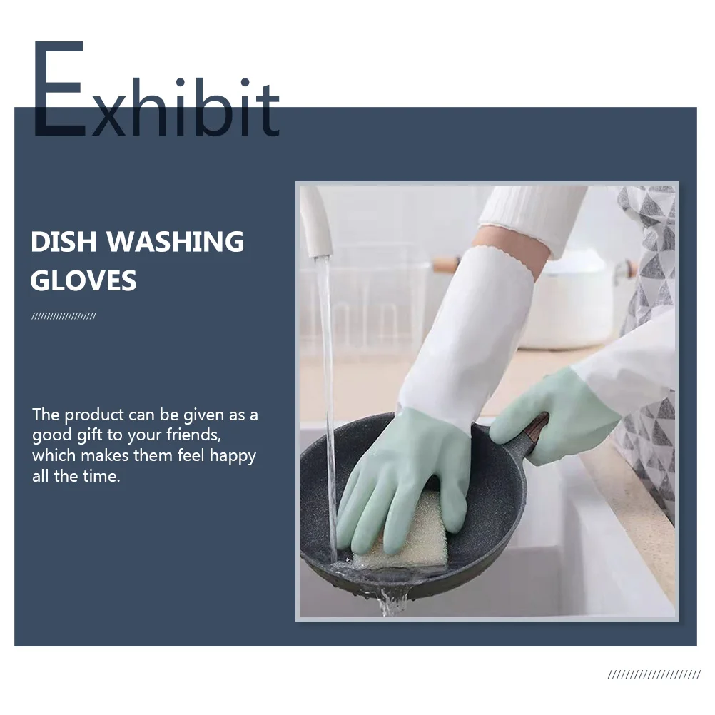 

2Pairs Thick Flocking Protective Gloves Latex Warm Fleece Perfect for Dish Washing Kitchen Cleaning Winter Housework Waterproof