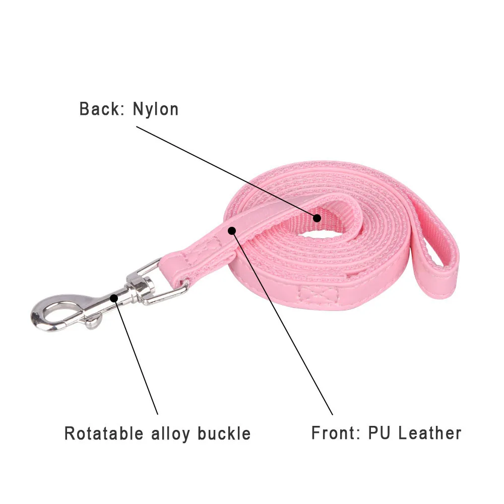 Size 120cm Pet Leashes PU Leather Padded Nylon Dog Training Rope Leads For Dog Cat Walking Puppy Leash Blue Black Red Pink