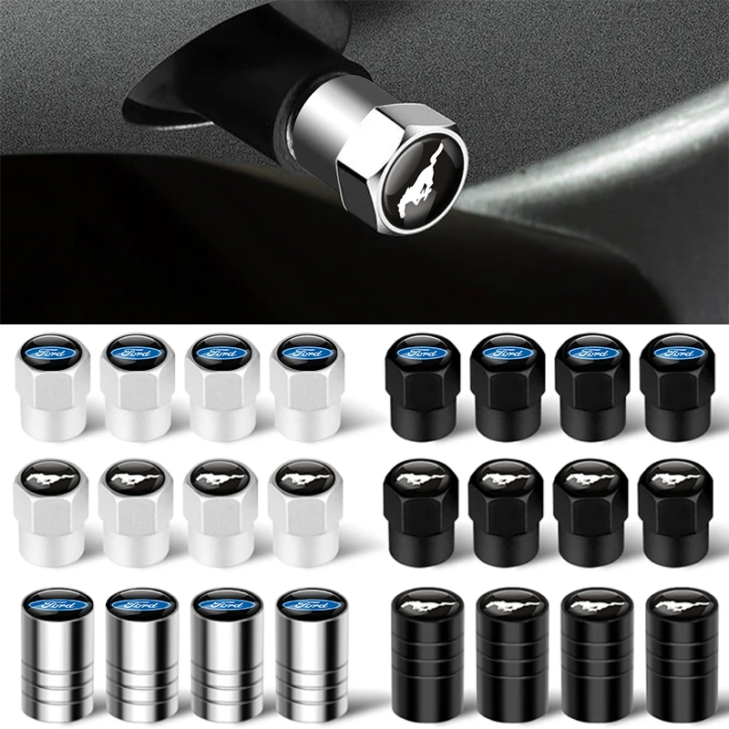 4 Uds insignia de coche, tapas de válvula de neumáticos, cubiertas de vástago de válvula de neumático para Ford Mustang Shelby Edge Kuga Transit Fiesta Mondeo Ghia Focus