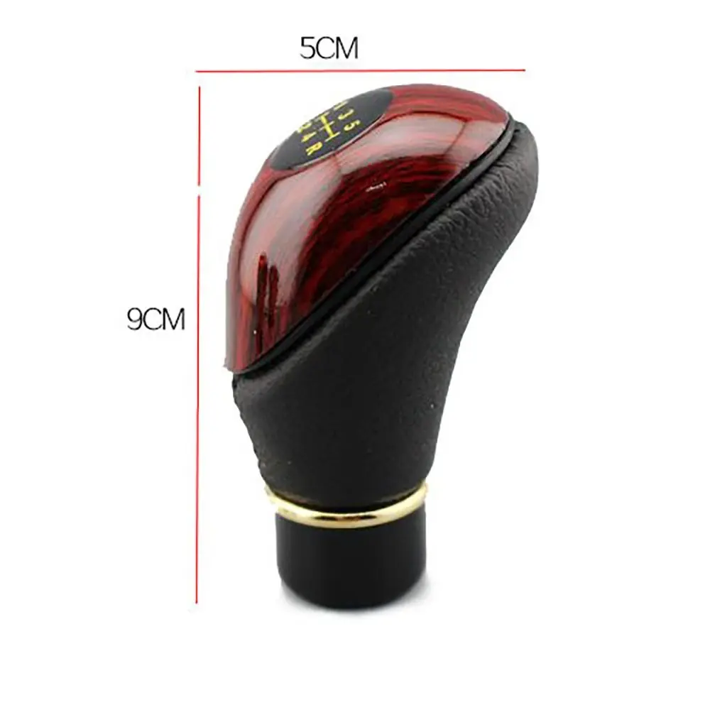 Car Shift Knob Wooden PU Leather Universal Car Truck 5 Speed Lever Manual Gear Stick Knob Shift Gloss