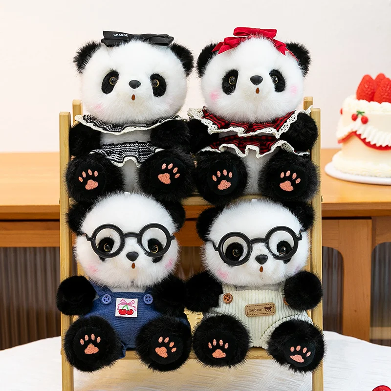 15 cm süße Riesenpanda-Kleid-Up-Plüschtiere, weiche Stofftier-Hoodies, Bär, kann Kleidung ändern, Baby-Beschwichtigungspuppe für Kinder, Geschenke