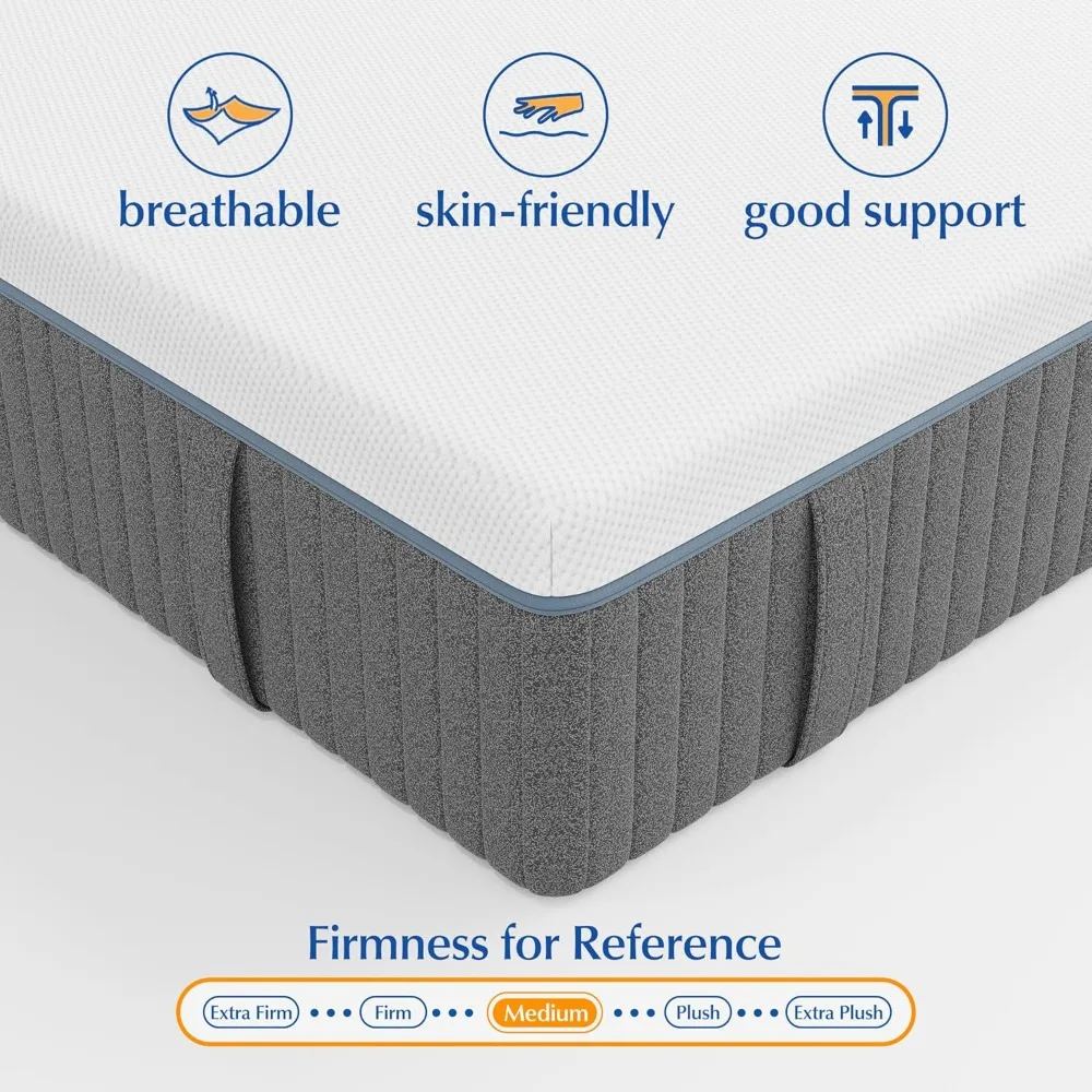 "مرتبة مزدوجة في صندوق: رغوة الذاكرة الربيعية مقاس 12 بوصة للنوم المريح وتخفيف الضغط"