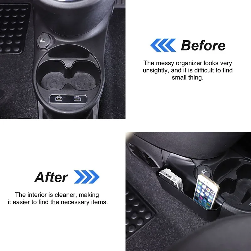 For Fiat 500 2016+ ABS Black Car Center Console Side Storage Box Mobile Phone Tray bracket Car interior modification accessories