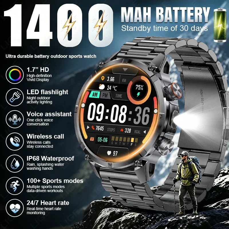 LIGE New 1400mAh Large Battery Outdoor Smart Watch 1.7