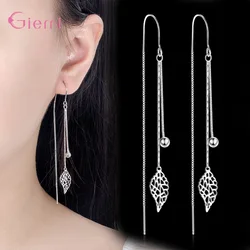 925 Sterling Silver Earrings Fashion Jewelry Simple Hollow Leaf Tassel Long Box Chain Thread Pendientes Ear Decoration Ornaments