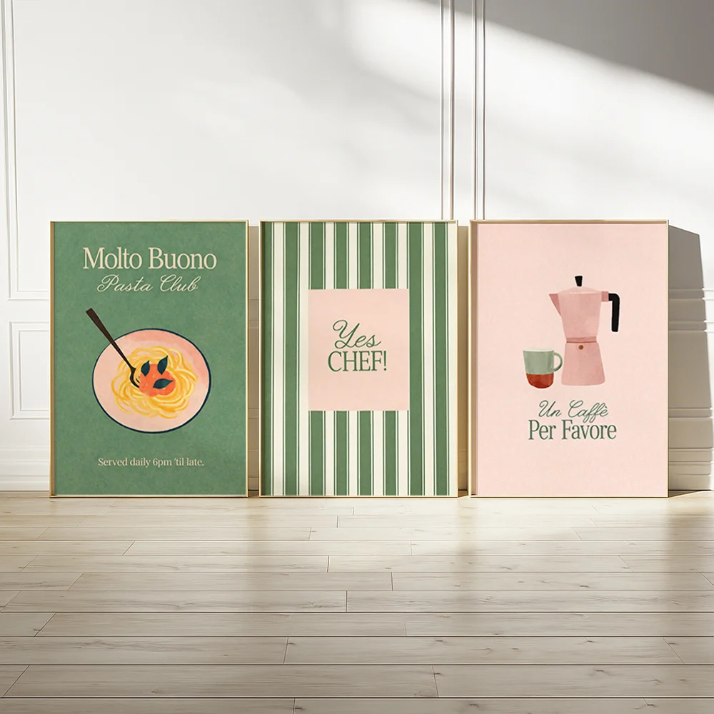 1/3pcs Italian Food & Coffee Canvas Printing Coffee Cups and Pastries Coffee Shop Wall Art Posters for Modern Kitchen Home Decor