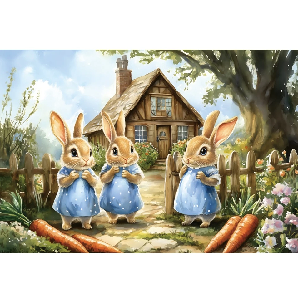 Fondo de fotografía de Pascua de primavera lindo conejo zanahoria Manor árbol niños decoración de cumpleaños retrato de bebé foto telón de fondo estudio fotográfico