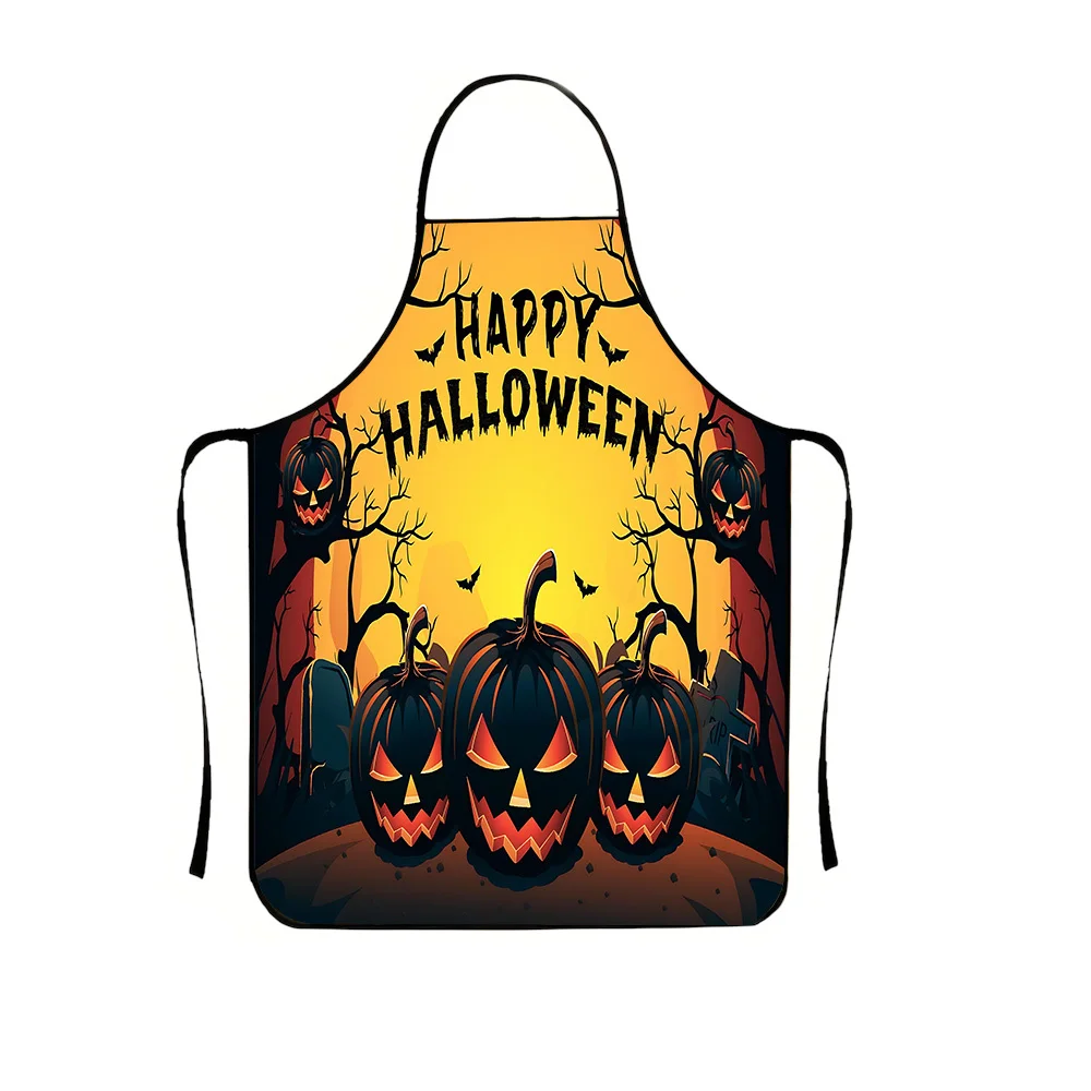 1pc, 2D Printed Yellow Festive Apron, Made Of Thickened Polyester Fabric, Gothic-style Apron, Hand-painted, Suitable For Cooking