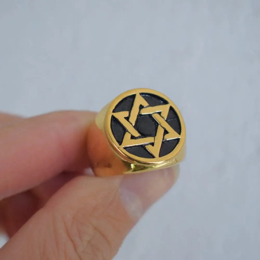 خاتم هيب هوب مطلي بالذهب عيار 18 قيراط من الفولاذ المقاوم للصدأ على شكل نجمة داود للنساء والرجال