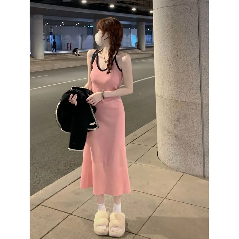 

Розовый трикотажный ремень Dr с V-образным вырезом, женская летняя длинная юбка Svel Hanging Ne, милая миди трапециевидной формы Dr