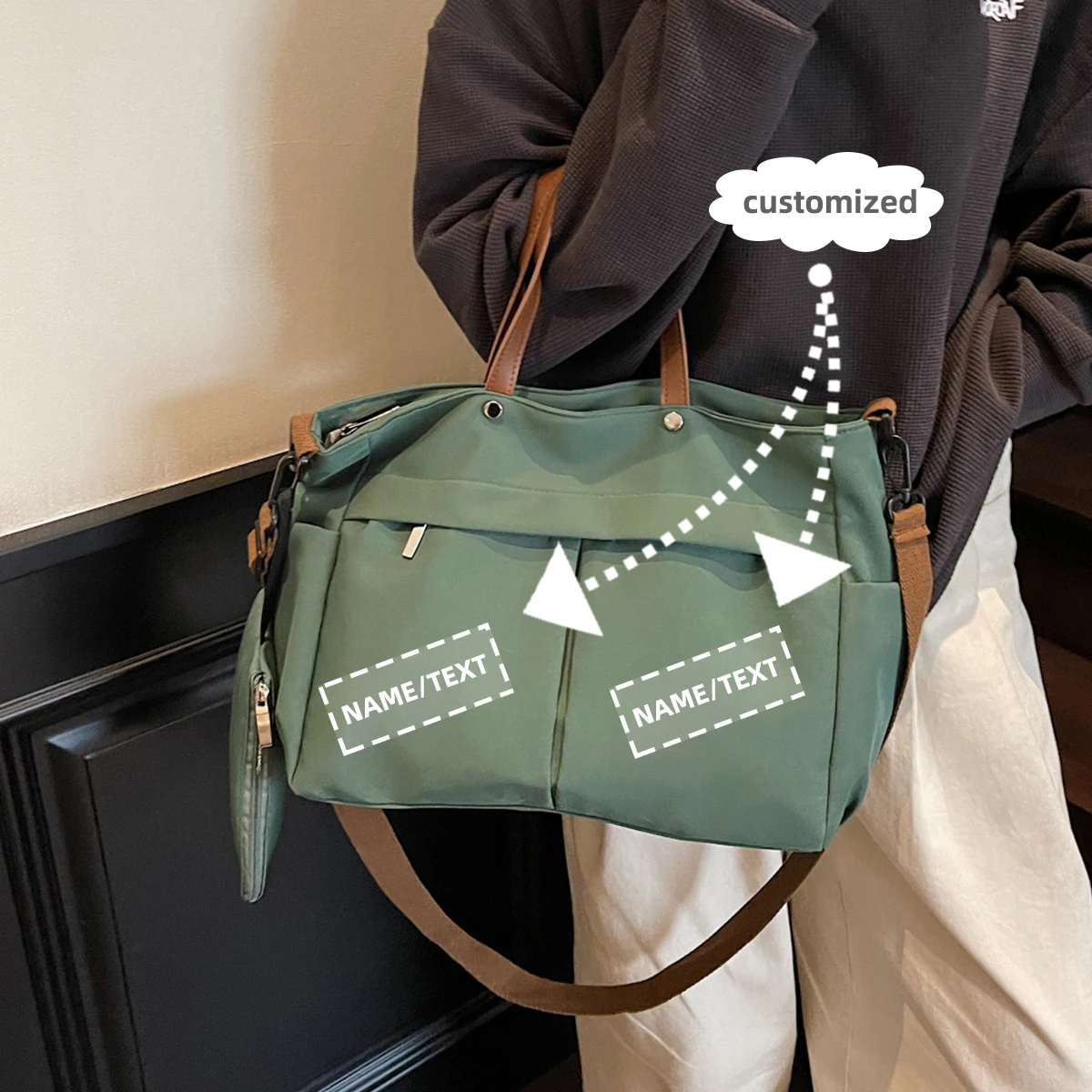 

High-end logo custom tote bag ladies large-capacity mother commuter bag nylon canvas bag student class personalized diy