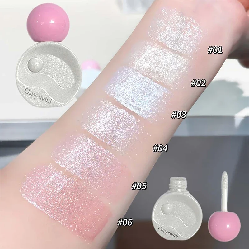 Pfirsichrosa Flüssiger Gesichts-Highlighter mit Perlglanz-Glitzer, Schimmernder, Klärender, Feuchtigkeitsspendender Lidschatten, Aufhellendes Koreanisches Make-up – Detail 3