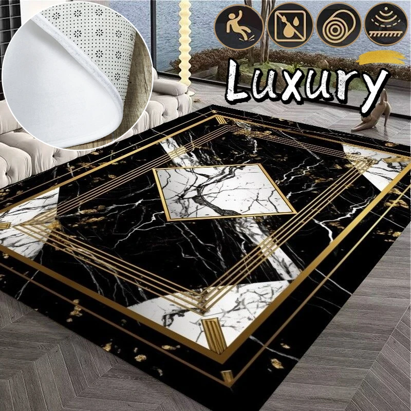 

Luxury Black Inlaid with Gold Indoor and Outdoor Sofa Carpet Decoration Coffee Tables Area Rug Non-slip Soft Mat