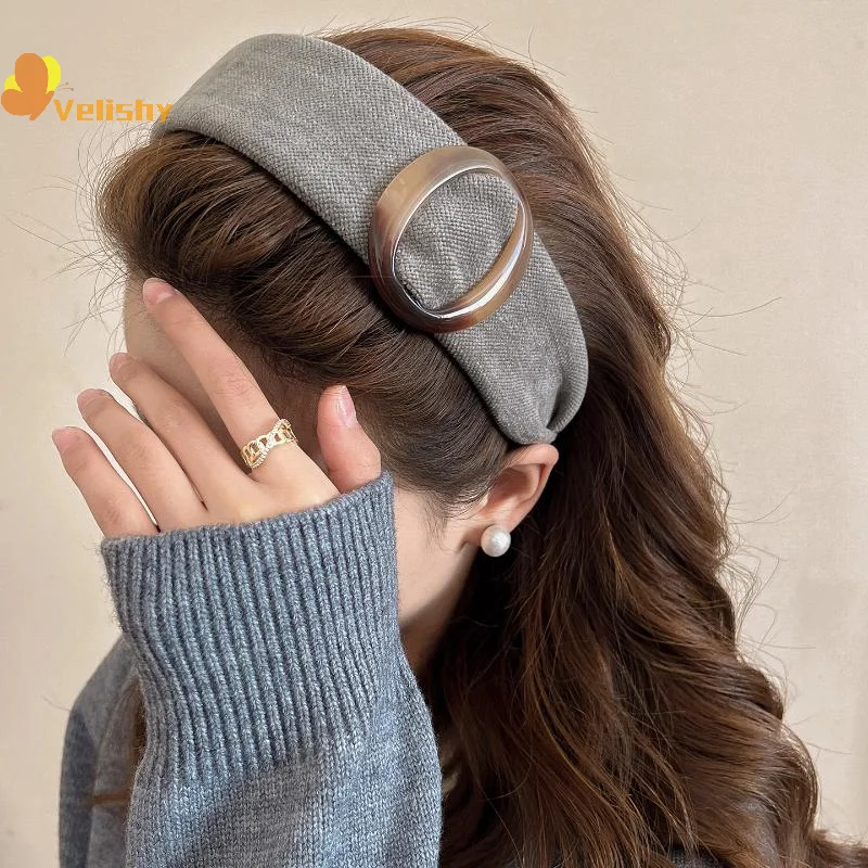 패셔너블한 벨벳 와이드 엣지 헤어밴드, 거북이껍질 색상의 라운드 링 헤어밴드, 여성용 빈티지 스타일 헤드웨어 액세서리