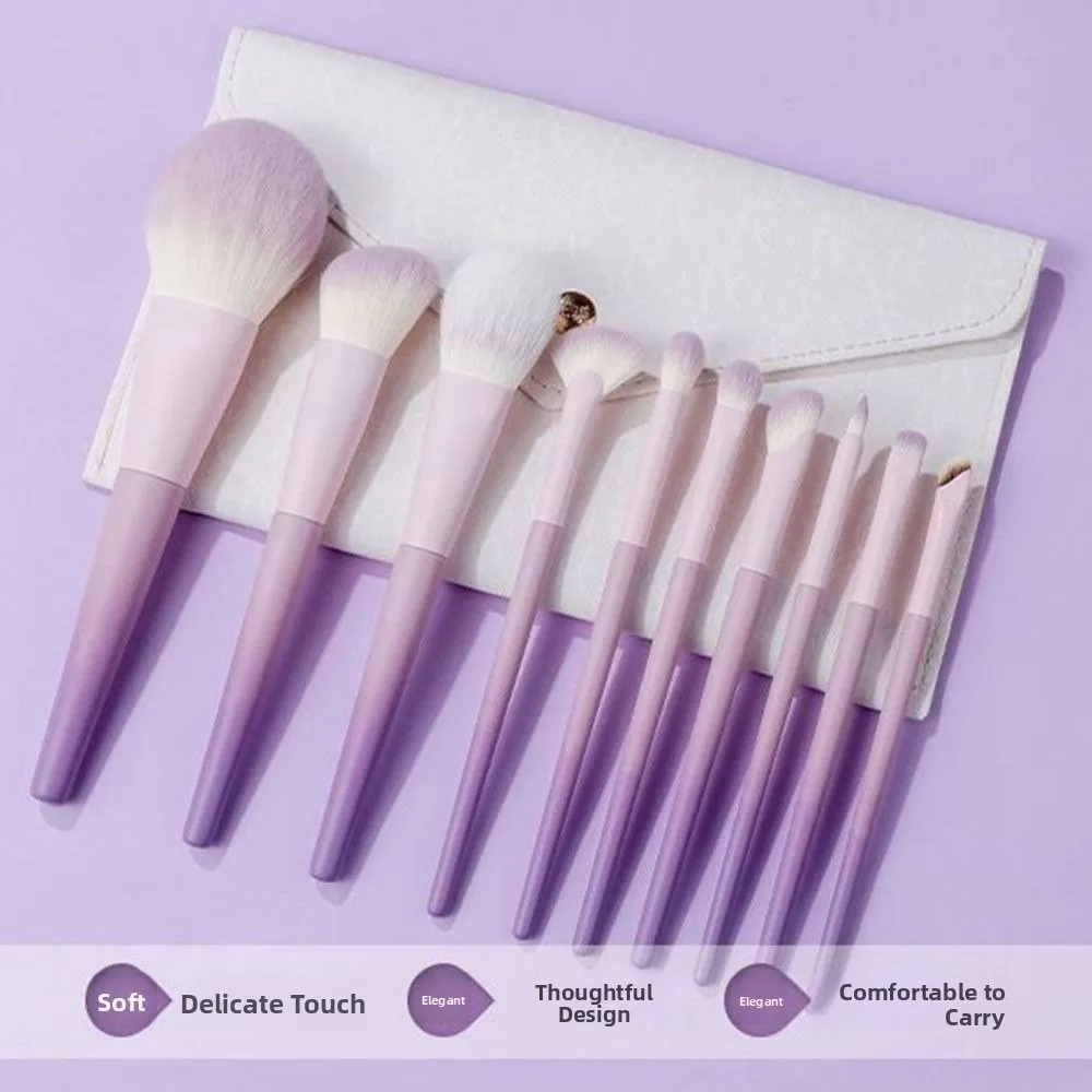 10Pcs Fashion Super Soft Makeup Brush Set Synthetic Hair Easy to Clean Blush Brush Eye Shadow Brush Foundation Blending Tool