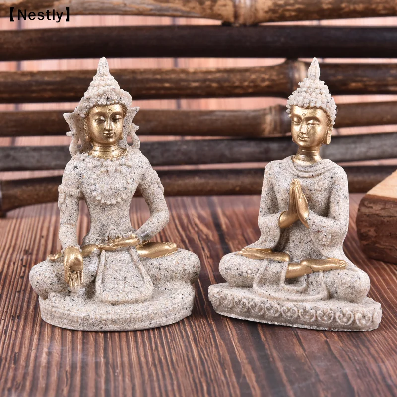 Buddha Statues Sandstone Thailand Buddha Sculpture Fengshui Figurine Home Decor〔Nest〕