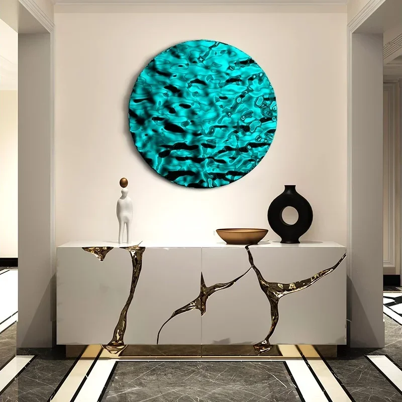 Round Corrugated Mirror Metal Stainless Steel Water Wave Sculpture Background Pendant Living Room Bedroom Villa Wall Decoration