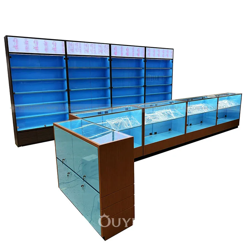 Customized-Customized Smoke Shop Retail Store Display Furniture Smoke Shop Slated Shelves Mall Kiosk Smoke Shop