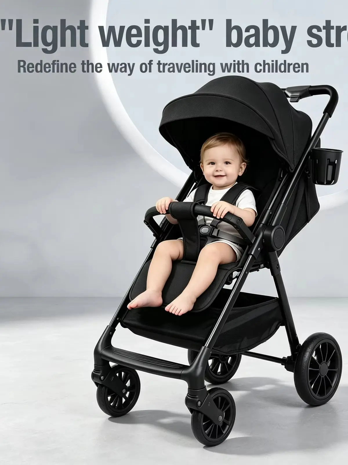 2-in-1-Reisekinderwagen, leichter, faltbarer Kinderwagen, tragbarer Buggy für Säuglinge und Kleinkinder mit kompaktem Klappdesign, Sitz- und Liegemodus, verstellbarem Verdeck, Fünfpunktgurt,