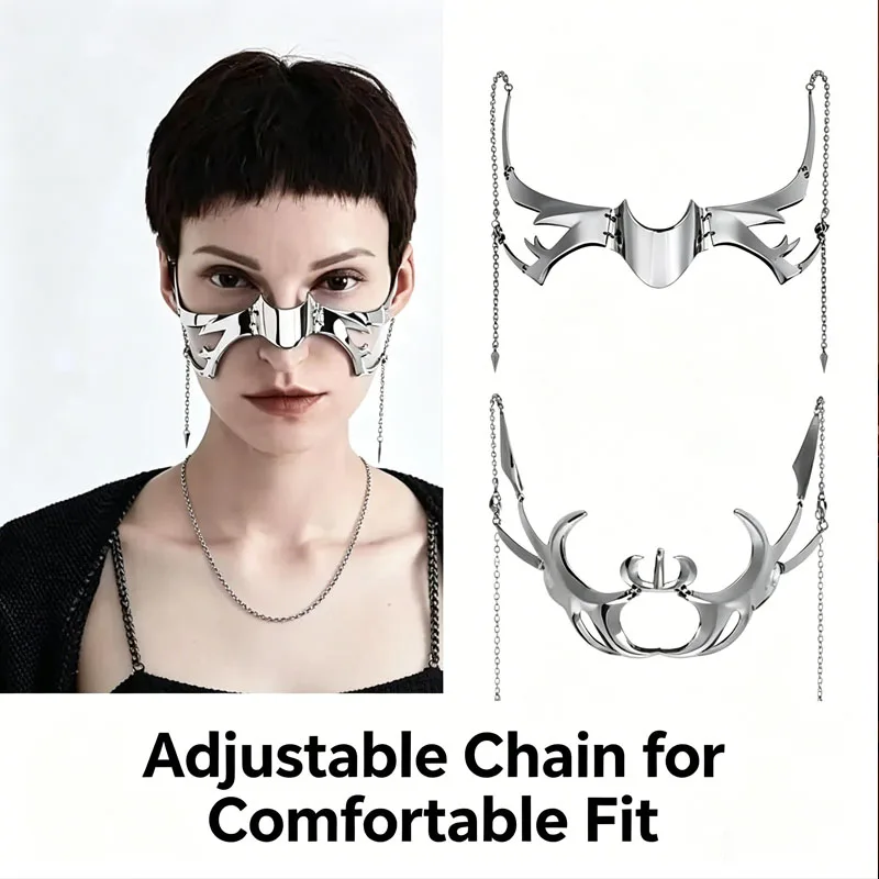 1-10PCS Unisex Cyber Punk Metal Mask Robot Irregular Masquerade Face Accessories for Party Prom Women Men Jewelry
