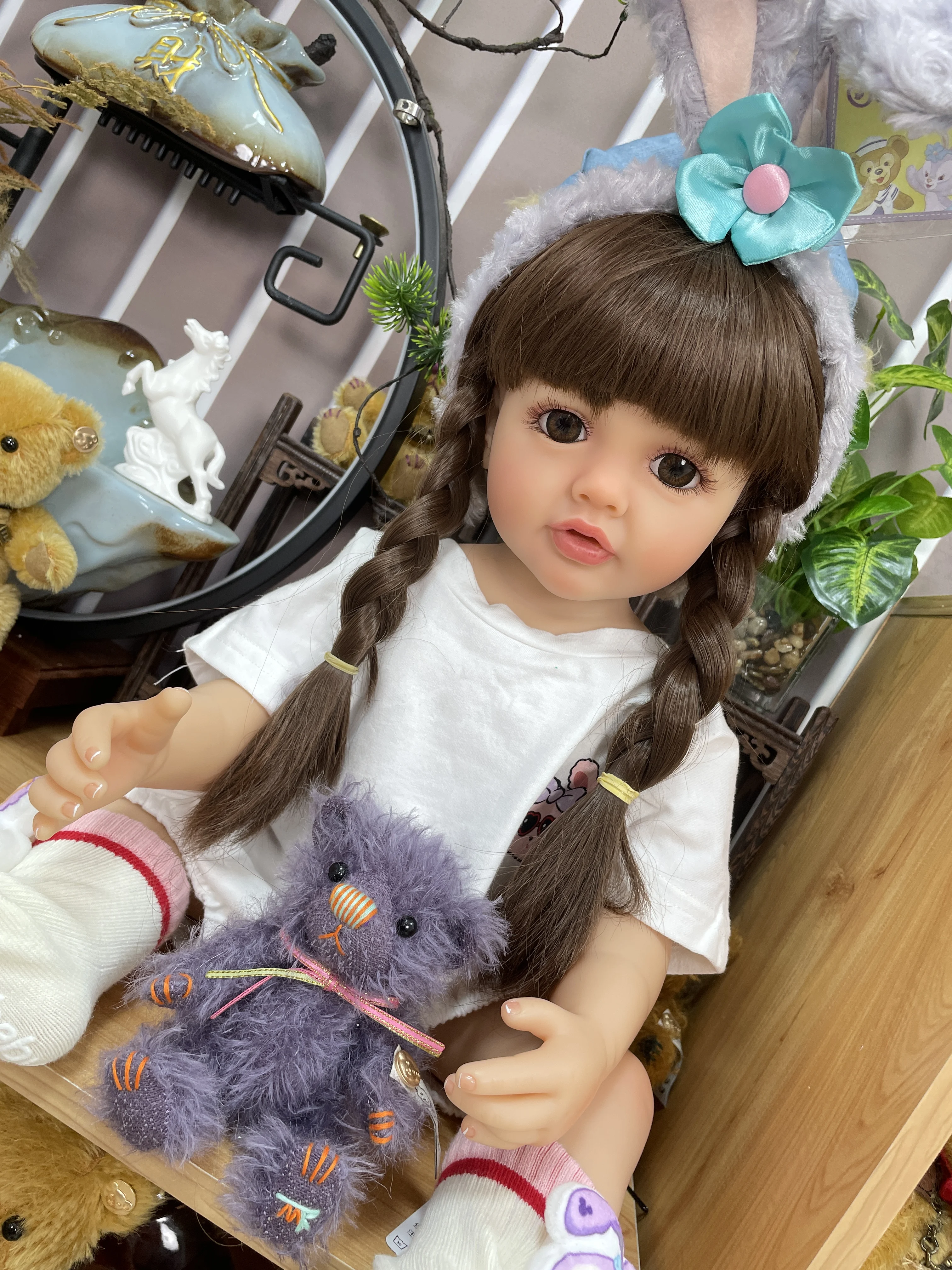 NPK 55CM Full Body Silicone Soft Touch Reborn Toddler Princess Betty with long hair Lifelike Real baby doll