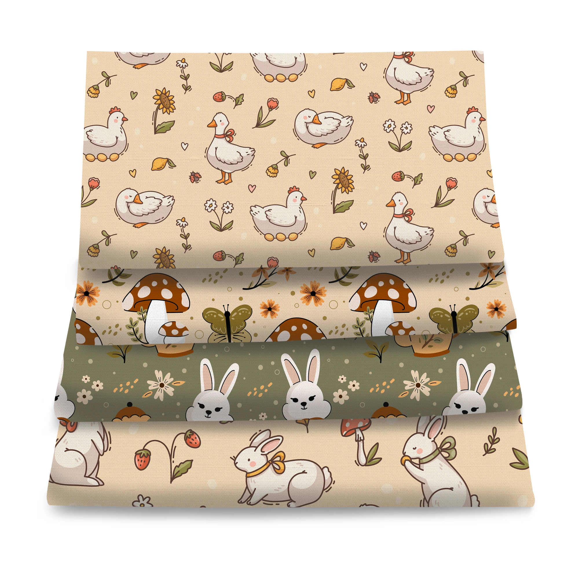 4pcs Set of Adorable Animal Print Polyester Fabric 20x20cm Rabbit Duck Print- Perfect for Quilting, Patchwork, DIY Crafts