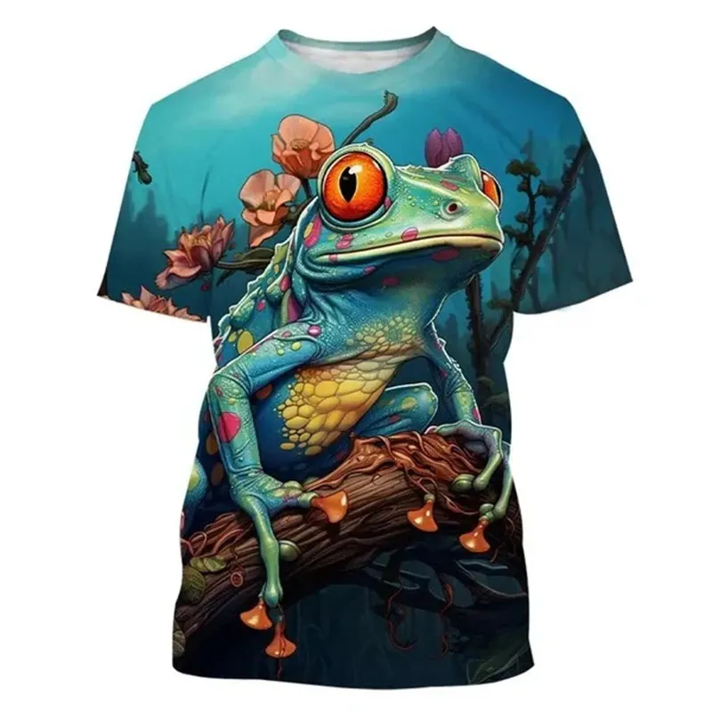 Summer Fashion Fun Personality Cartoon Tree Frog Graphic T-shirt For Men Trend Casual 3D Printed Round Neck Short Sleeve Tees