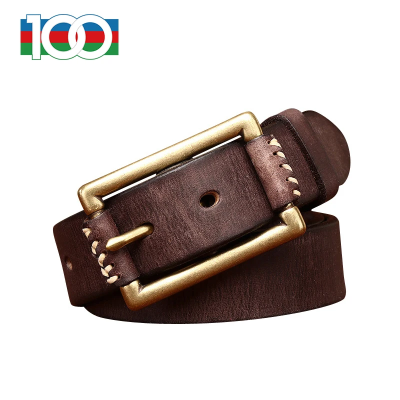 100 men's genuine leather belt with stainless steel buckle, Italian leather top layer cowhide retro simple jeans belt gift box