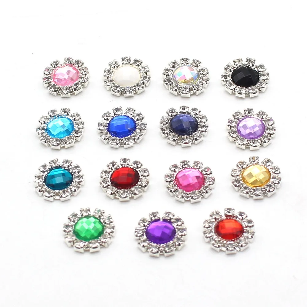 10Pcs 15MM round rhinestone flat bottom jewelry button Diy wedding dress hair jewelry accessories