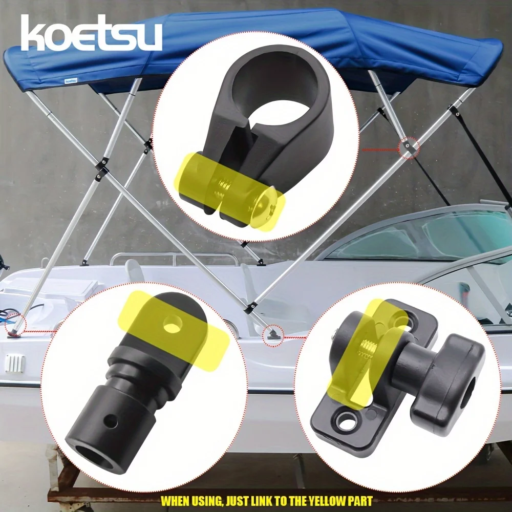 KOETSU Bimini Top Accessory Set 2 pcs Nylon Eye End Cap Fittings, 2 pcs Nylon Jaw Slide Fittings, 2 pcs Nylon Deck Hinge Fitting