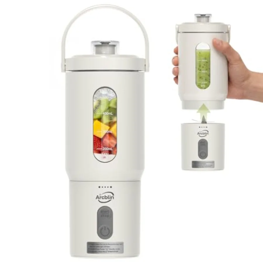 

Portable Blender for Shakes and Smoothies, 17oz Personal Blender with Detachable To-Go Cup and Carry Handle, USB-C Rechargeable