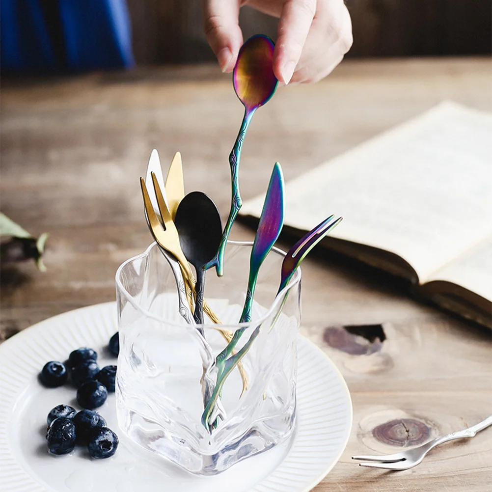 

3 Pcs Retro Branch Knife Fork Spoon Set Stainless Steel Vintage Tableware Fruit Cutlery Kit Elegant Dining