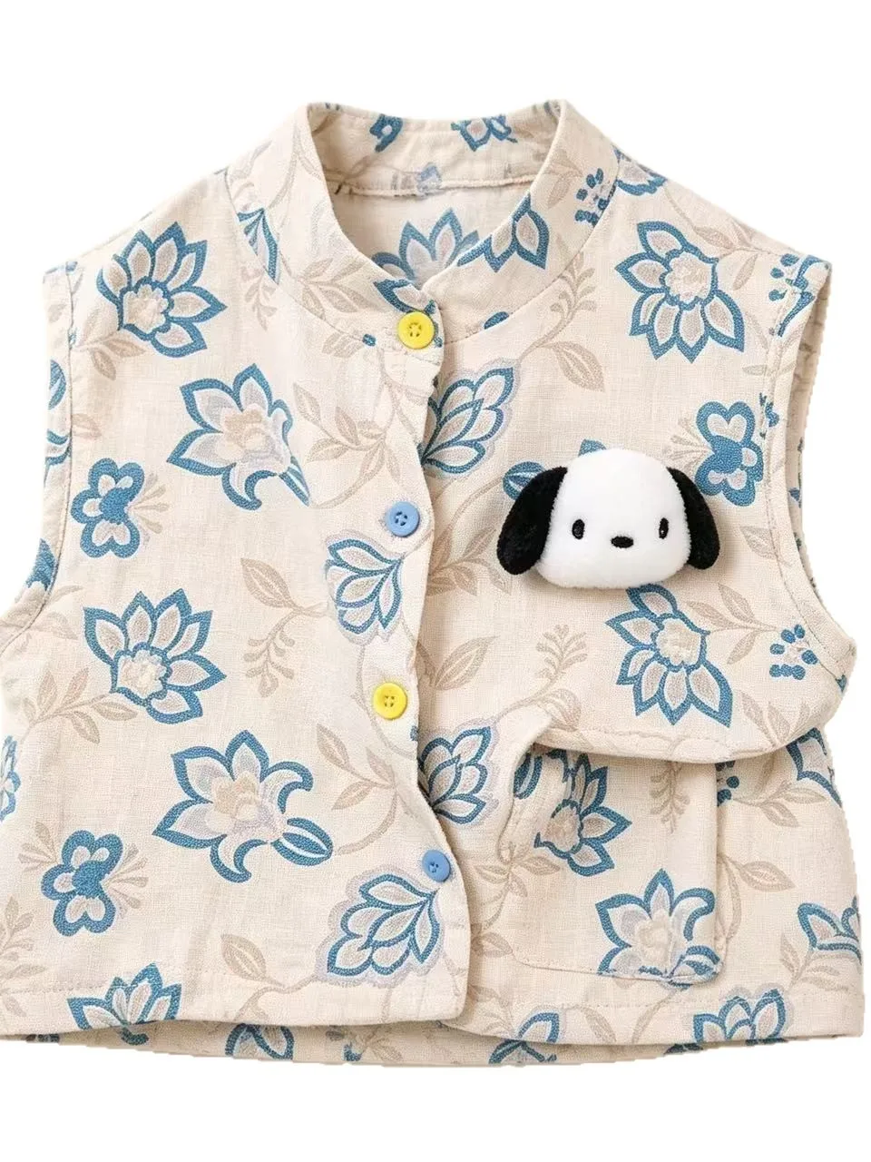 Girls' Summer Cartoon Print Vest Set Casual Two-Piece Suit Dog Doll 3D Design Comfortable Loose Fit Short Sleeve T-Shirt - view 5