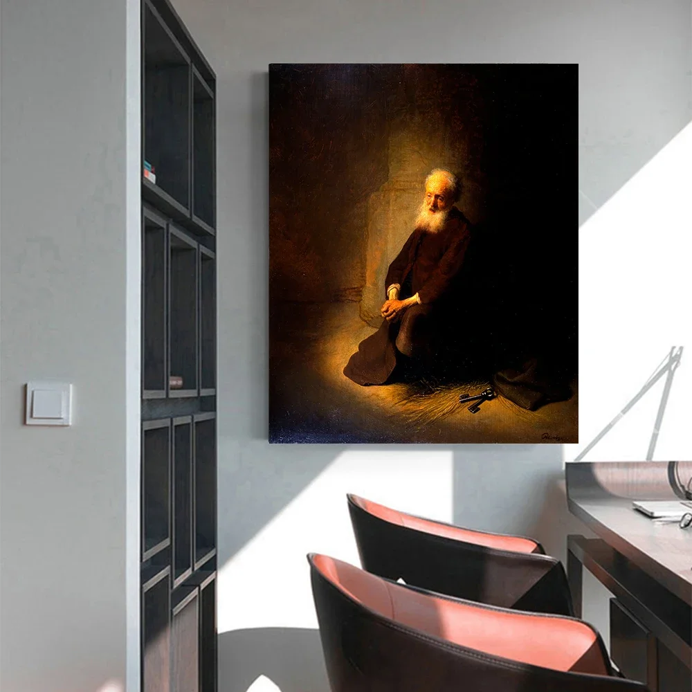 St. Peter In Prison (The Apostle Peter Kneeling) by Rembrandt Canvas Oil Painting Artwork Poster Picture Decor Home Decoration
