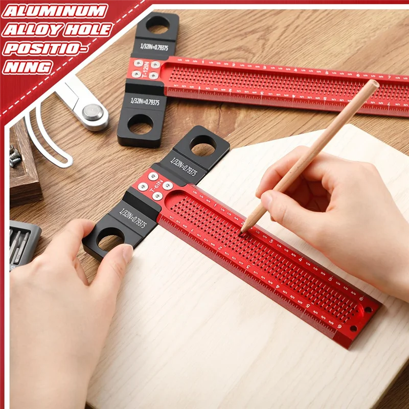 

SYW-Precision Marking T Ruler Woodworking Scriber T Square Ruler 2 Inch 6 Inch Architect Ruler For Carpenter Work 2Piece