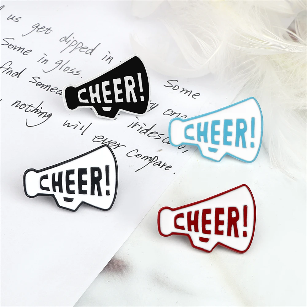 Creative Word CHEER Trumpet Brooches Cheer up Enamel Pins for Athletes Backpack Cloth Lapel Badge Match Gifts Decoration Jewelry