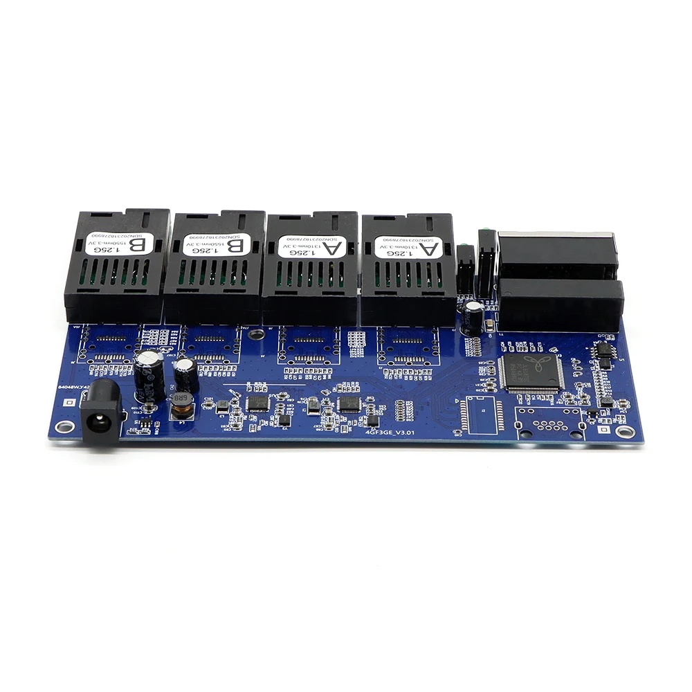 BYXGD 4F2E 10/100/1000Mbps Fiber Media Converter PCB 4SC to 2RJ45 3KM/25KM Ethernet Switch for CCTV FTTH Industrial Automation