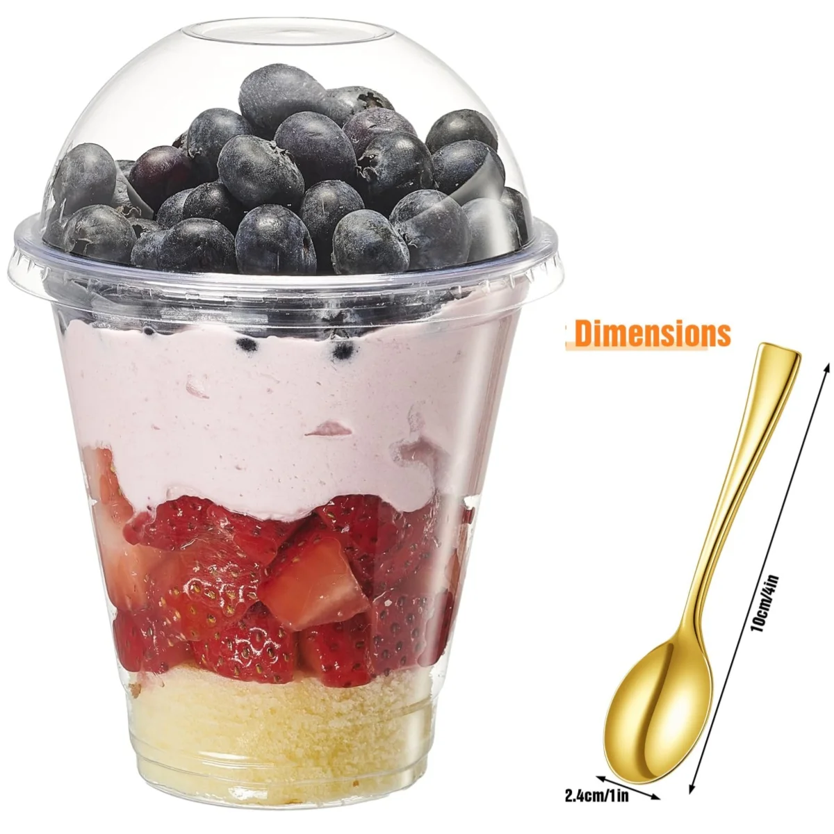 Contenedores Desechables Transparentes con Tapas de Cúpula y Cucharas, 50 Sets, Vasos de Plástico de 12oz para Yogur, Parfait, Avena, Chia Pudding y Cereal