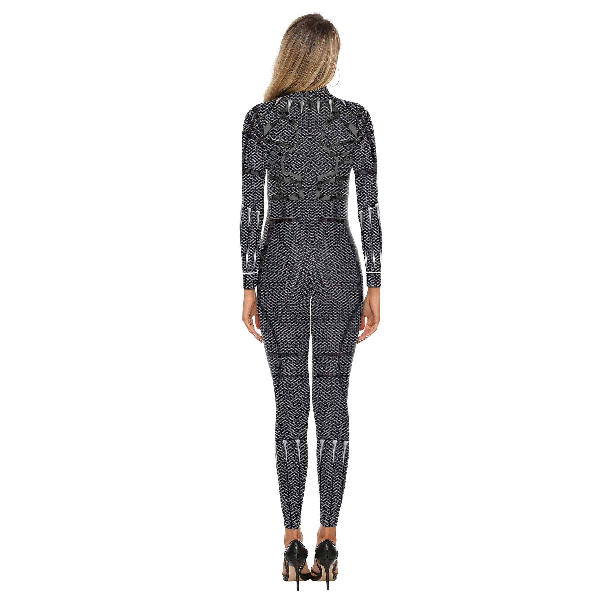 Anime Jumpsuit 3d Print Grijs Pantser Jumpsuit Lange Mouw Vrouwen Skinny Bodysuit Halloween Cosplay Kostuum Party Catsuit