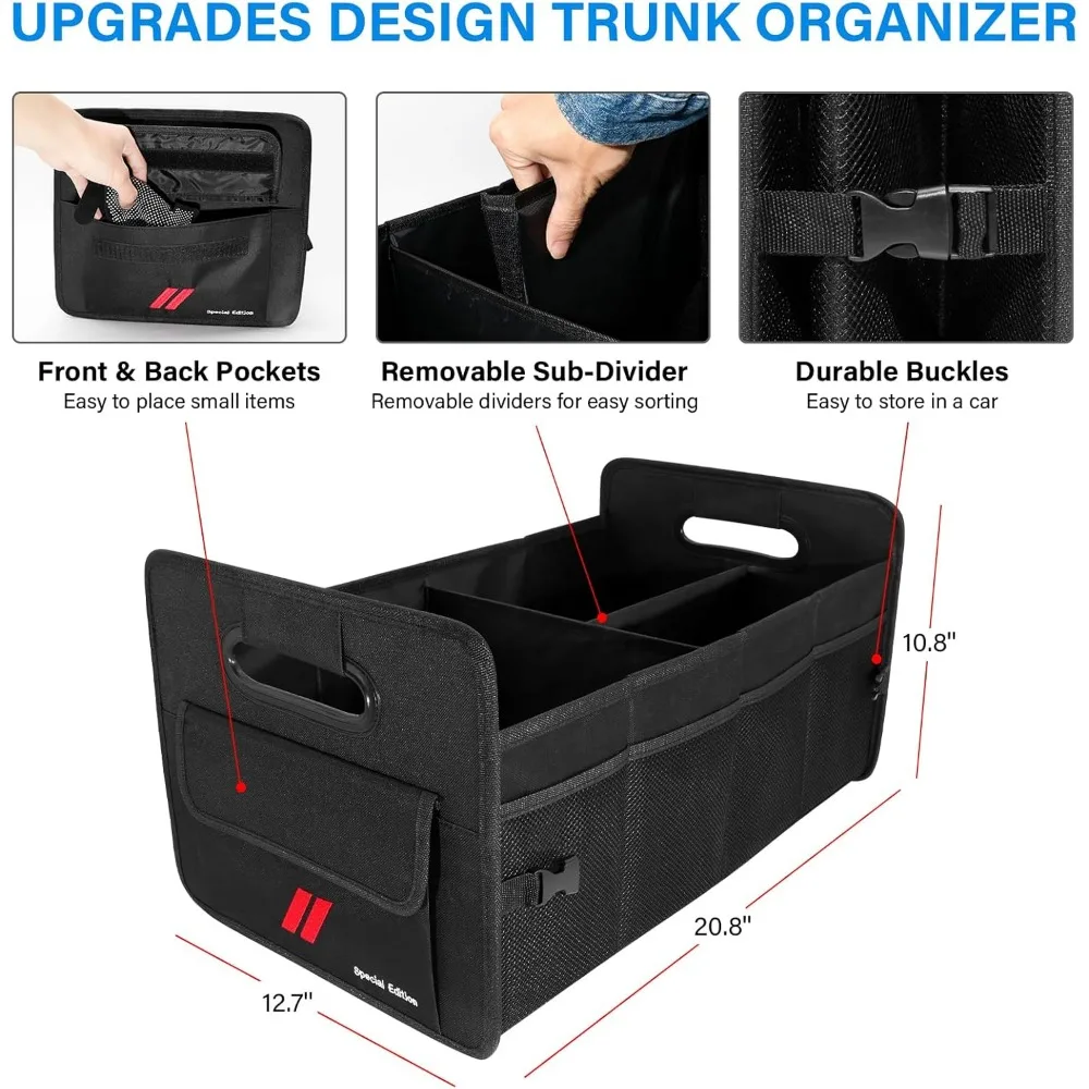 منظم صندوق السيارة لشاحن دودج دورانجو تشالنجر قابل للطي 2 صندوق تخزين السيارات مع مقبض غير قابل للانزلاق ب