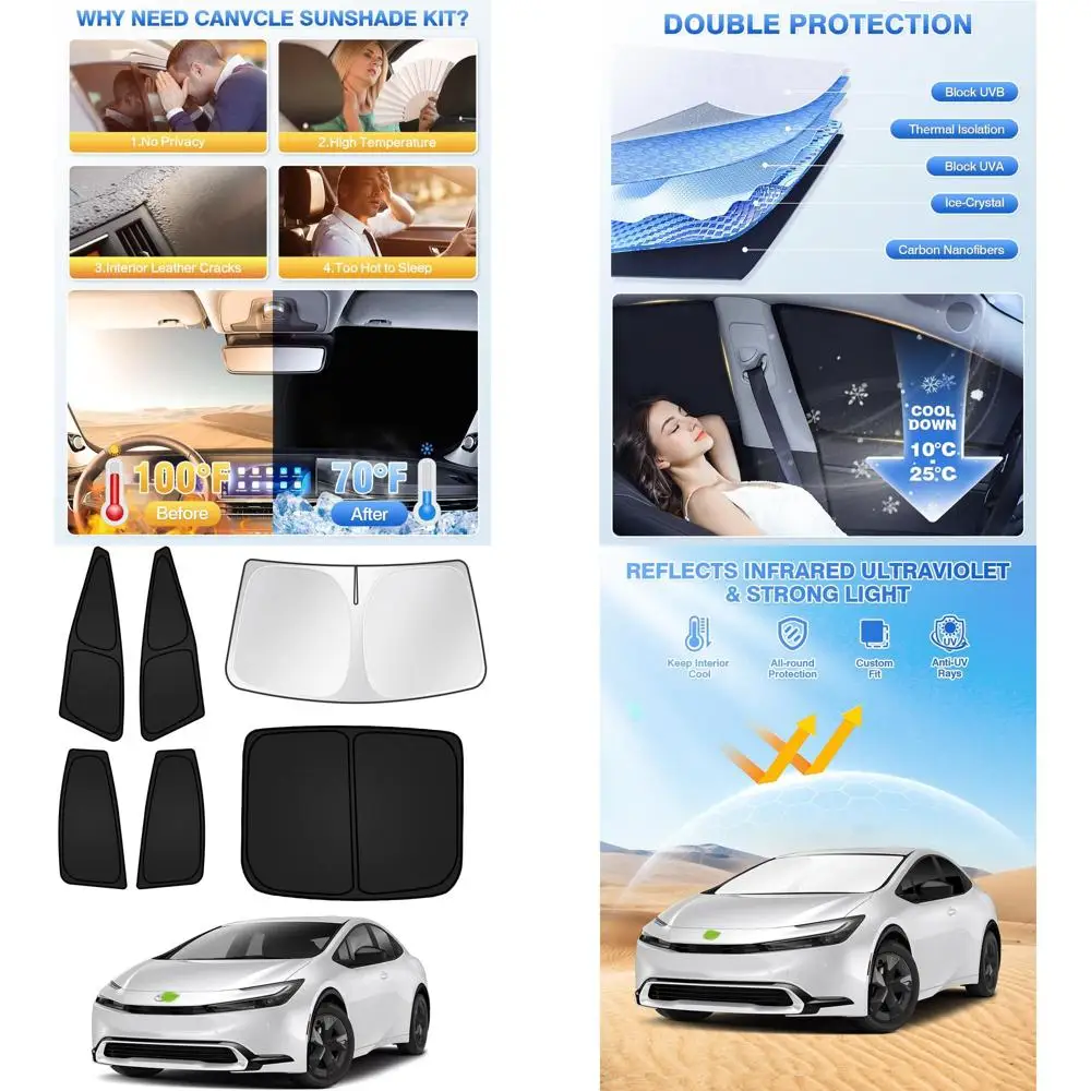

Black 6-Piece Toyota Prius 2023-2026 Sunshade Set: Windshield, Side & Rear Window Covers for Privacy & Cooling